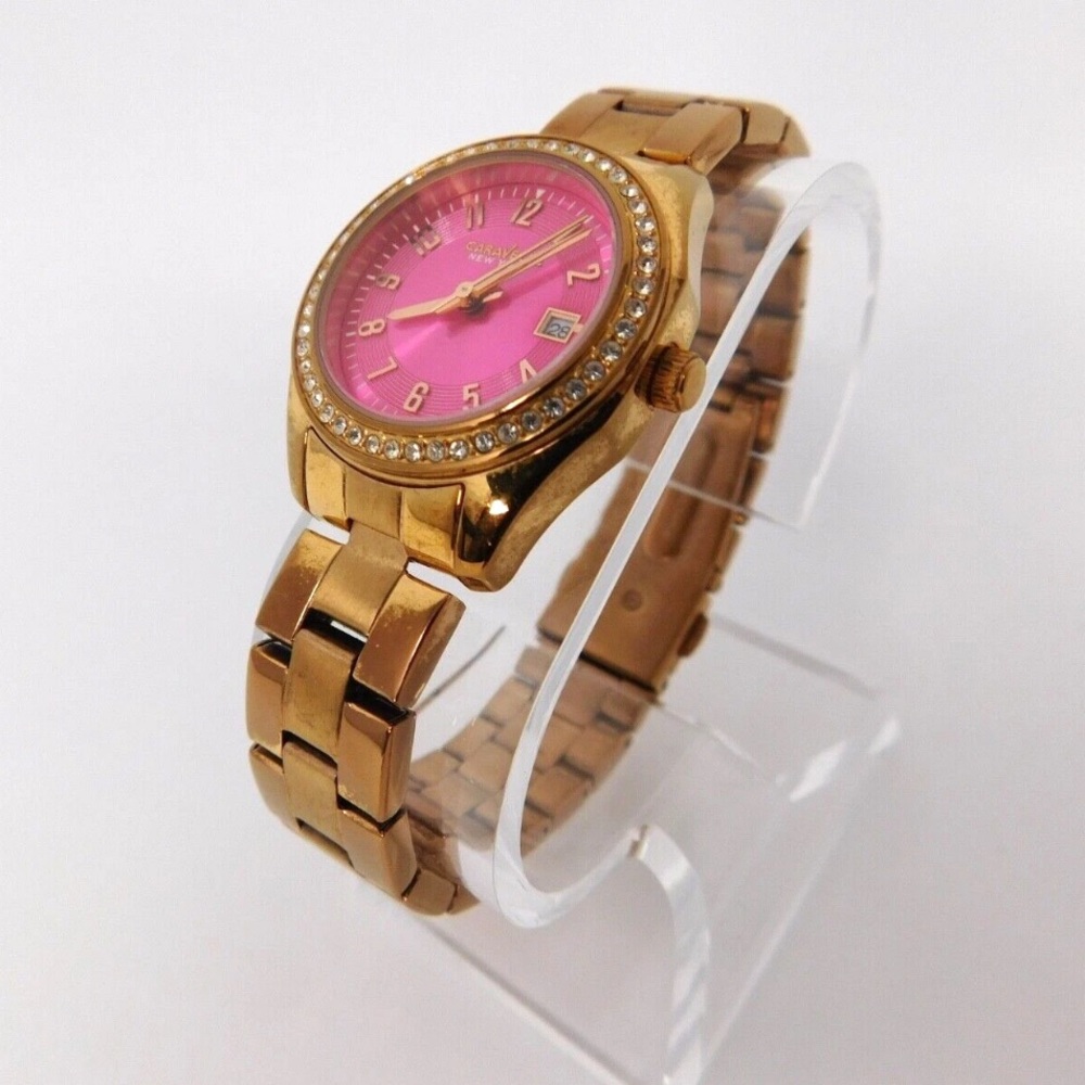 Caravelle New York Women Watch 44m105 C413302 Rose Gold Pink Dial Crystal Accent